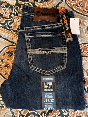 NWT mens ROCK&ROLL jeans Alpha Tapered Bootcut Jeans - Dark Blue SIZE 31x32